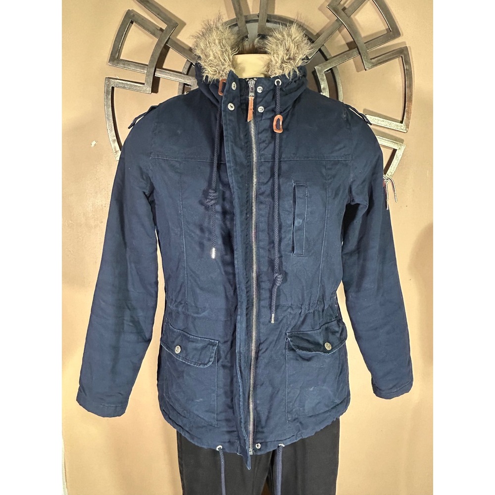 CROPP Navy Blue Fur‎ Hood Parka Jacket Women's XL Get Ready For Cold Outwear - Picture 6 of 16